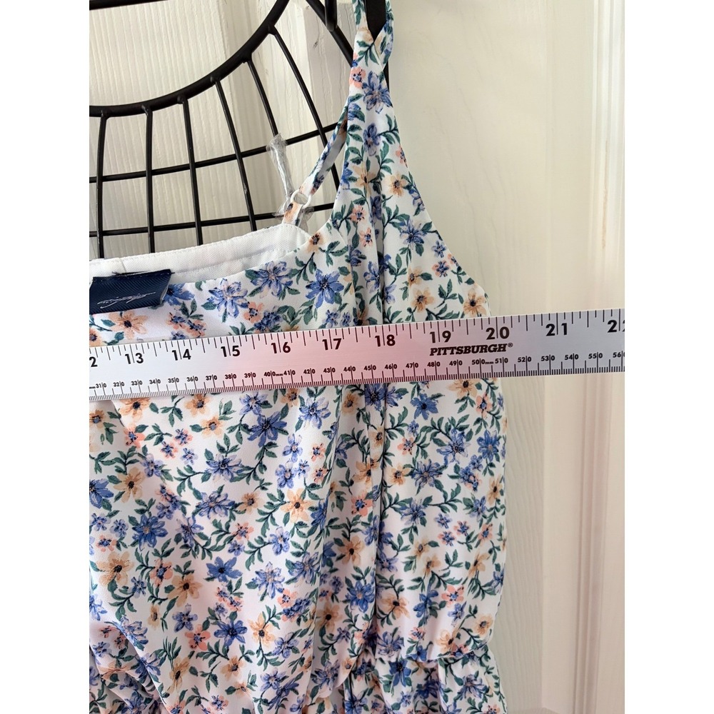 Daytrip Women M Blue Floral Sleeveless Drawstring Mini Dress Cottagecore - Picture 6 of 6